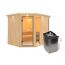 Elementsauna 'Almara 3' naturbelassen mit Kranz und bronzierter Tür 9 kW Ofen integrierte Steuerung 245 x 210 x 202 cm
