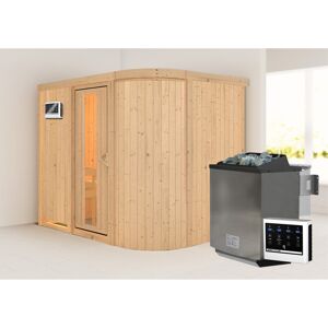 Elementsauna 'Amira 4' naturbelassen mit Energiespartür 9 kW Bio-Ofen externe Steuerung easy 231 x 170 x 198 cm