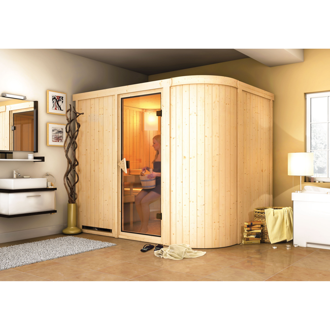 Bild von Elementsauna 'Amira 4' naturbelassen mit bronzierter Tür 9 kW Ofen integrierte Steuerung 231 x 170 x 198 cm
