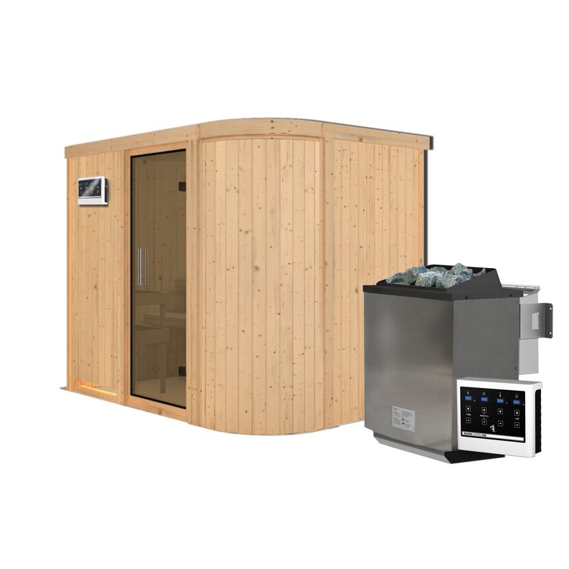 Sauna aus Holz mit Saunaofen