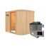 Sauna aus hellem Holz mit Saunaofen