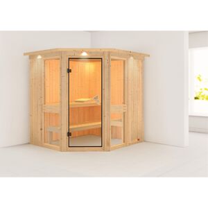Elementsauna 'Ana 1' naturbelassen mit Kranz und bronzierter Tür 210 x 184 x 202 cm
