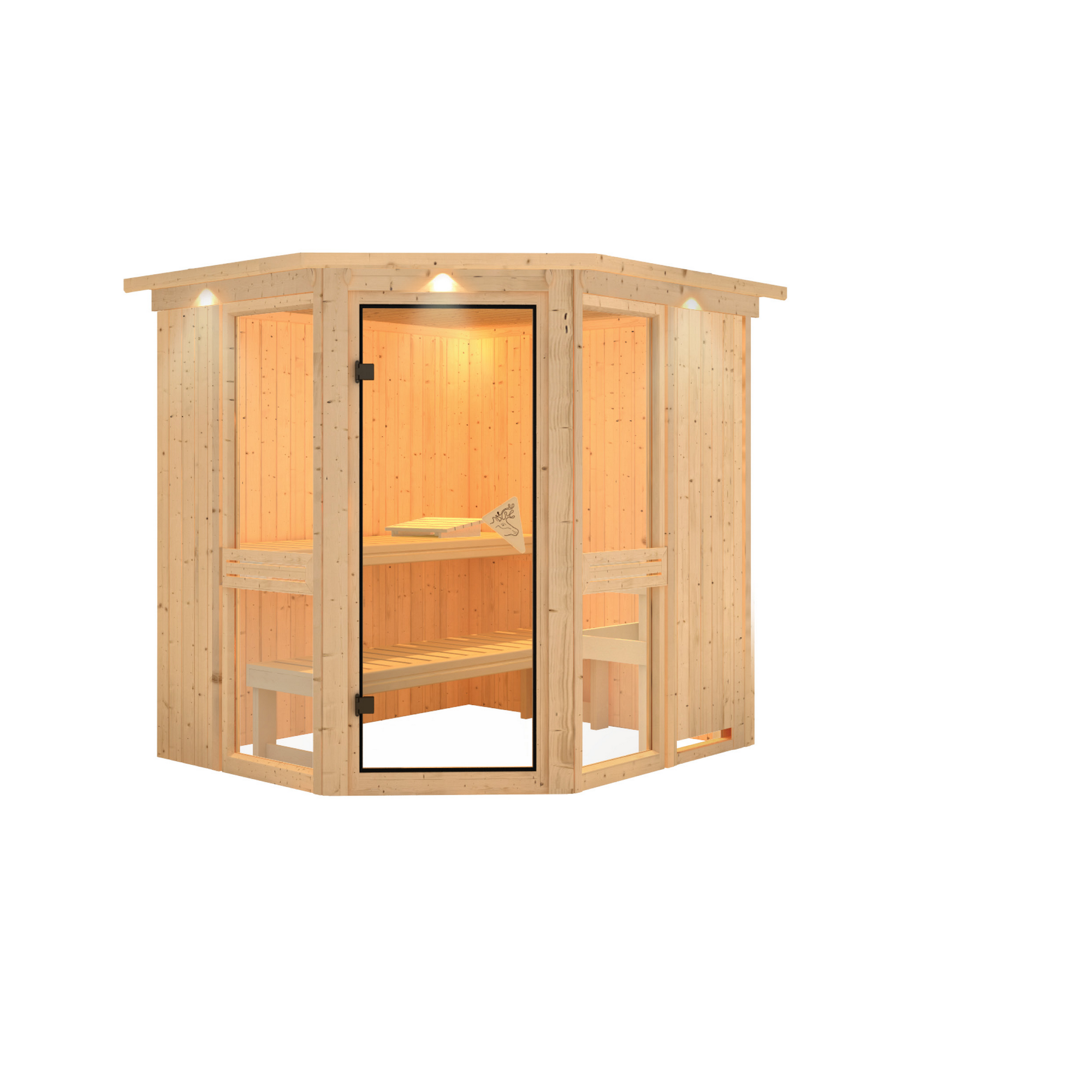 Elementsauna 'Ana 1' naturbelassen mit Kranz und bronzierter Tür 210 x 184 x 202 cm + product picture