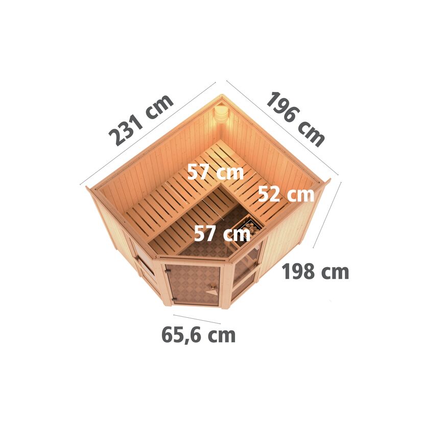 Elementsauna 'Ana 3' naturbelassen mit bronzierter Tür 9 kW Ofen 231 x 196 x 198 cm