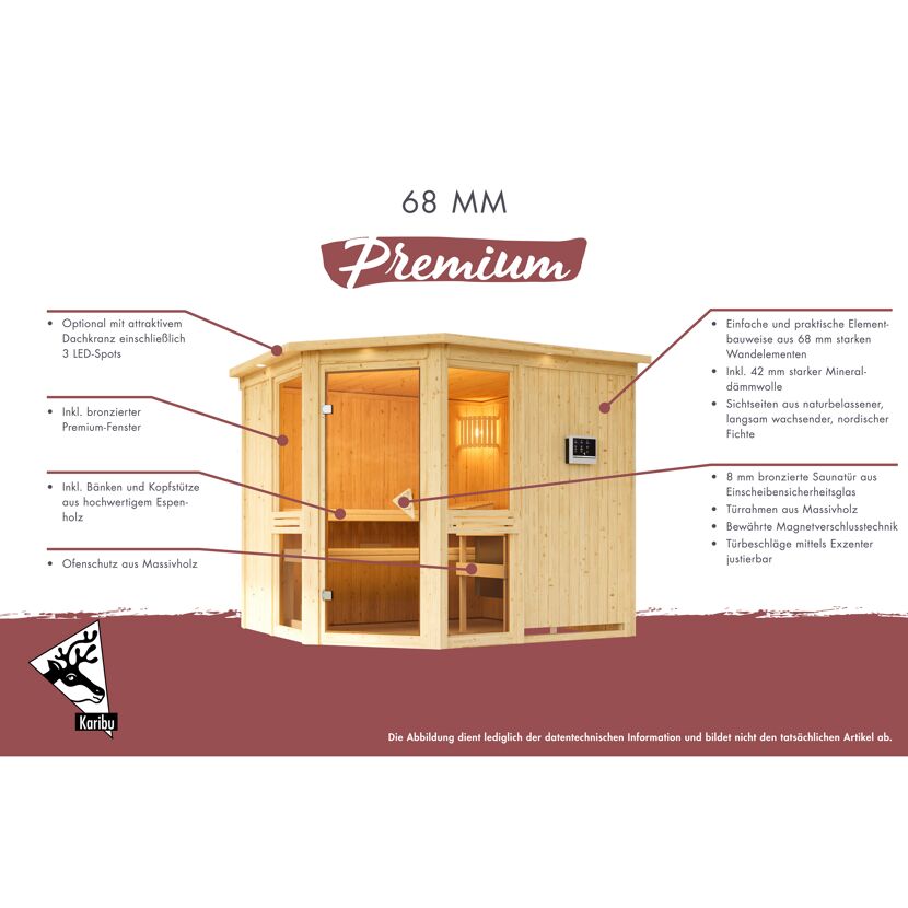 Elementsauna 'Ana 3' naturbelassen mit bronzierter Tür 9 kW Ofen 231 x 196 x 198 cm