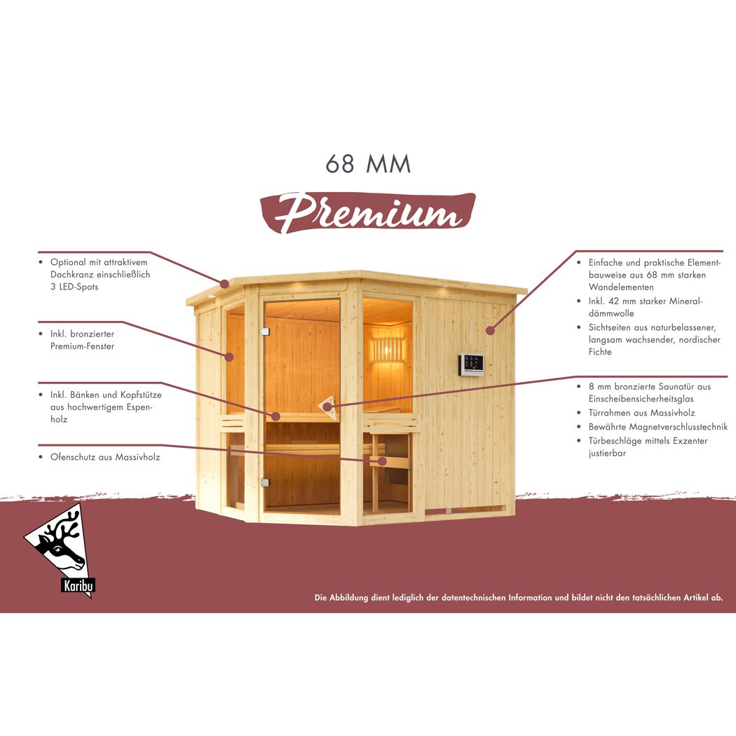 Elementsauna 'Ana 3' naturbelassen mit bronzierter Tür 9 kW Ofen externe Steuerung Easy 231 x 196 x 198 cm