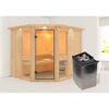 Elementsauna 'Ana 3' naturbelassen mit Kranz und bronzierter Tür 9 kW Ofen integrierte Steuerung 245 x 210 x 202 cm