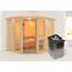 Elementsauna 'Ana 3' naturbelassen mit Kranz und bronzierter Tür 9 kW Ofen integrierte Steuerung 245 x 210 x 202 cm