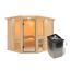 Elementsauna 'Ana 3' naturbelassen mit Kranz und bronzierter Tür 9 kW Ofen integrierte Steuerung 245 x 210 x 202 cm