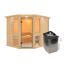 Elementsauna 'Ana 3' naturbelassen mit Kranz und bronzierter Tür 9 kW Ofen integrierte Steuerung 245 x 210 x 202 cm