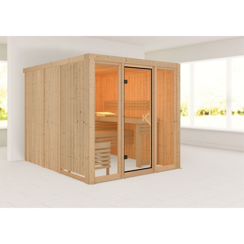 Elementsauna 'Arabella' naturbelassen mit bronzierter Tür und Glasfront 216 x 234 x 198 cm