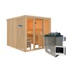 Sauna aus hellem Holz mit Saunaofen