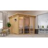Elementsauna 'Arabella' naturbelassen mit Kranz bronzierter Tür und Glasfront 240,5 x 248 x 202 cm