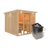 Elementsauna 'Arabella' naturbelassen mit Kranz bronzierter Tür und Glasfront 9 kW Ofen integrierte Steuerung 240,5 x 248 x 202 cm