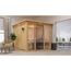 Elementsauna 'Arabella' naturbelassen mit Kranz bronzierter Tür und Glasfront 9 kW Ofen externe Steuerung 240,5 x 248 x 202 cm