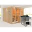 Elementsauna 'Arabella' naturbelassen mit Kranz bronzierter Tür und Glasfront 9 kW Ofen externe Steuerung 240,5 x 248 x 202 cm