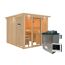Elementsauna 'Arabella' naturbelassen mit Kranz bronzierter Tür und Glasfront 9 kW Ofen externe Steuerung 240,5 x 248 x 202 cm