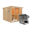 Elementsauna 'Arabella' naturbelassen mit Kranz bronzierter Tür und Glasfront 9 kW Bio-Ofen externe Steuerung 240,5 x 248 x 202 cm