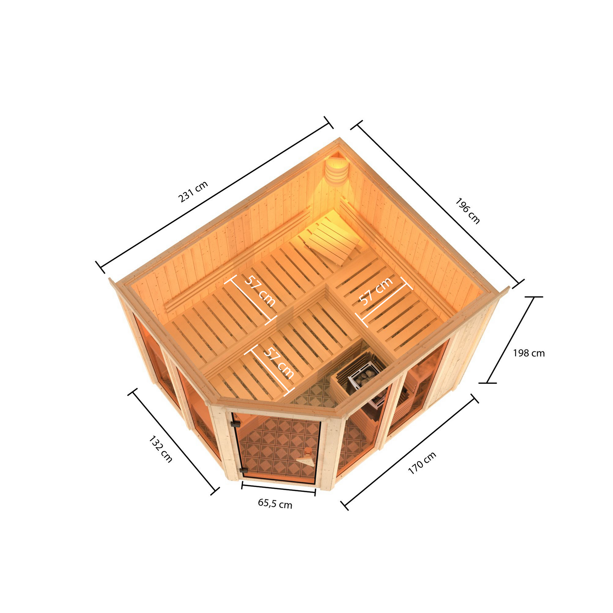 Sauna 'Ariadna 3' naturbelassen mit bronzierter Tür 231 x 196 x 198 cm