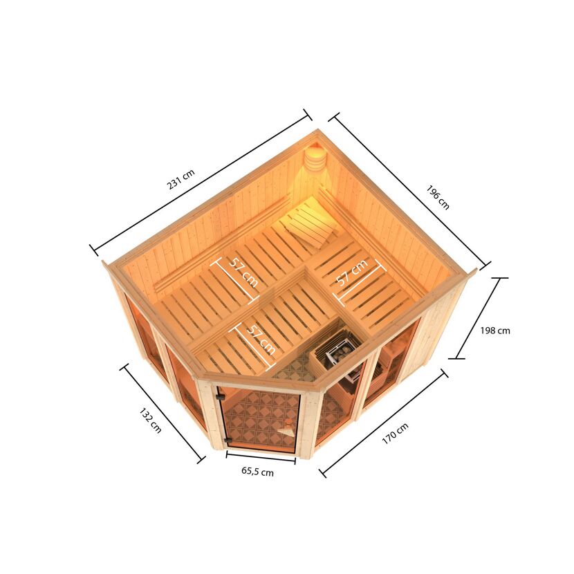 Sauna 'Ariadna 3' naturbelassen mit bronzierter Tür 231 x 196 x 198 cm