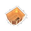 Eck-Sauna aus hellem Holz mit Maßen