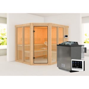 Sauna 'Ariadna 3' naturbelassen mit bronzierter Tür 9 kW Bio-Ofen mit externe Steuerung 231 x 196 x 198 cm