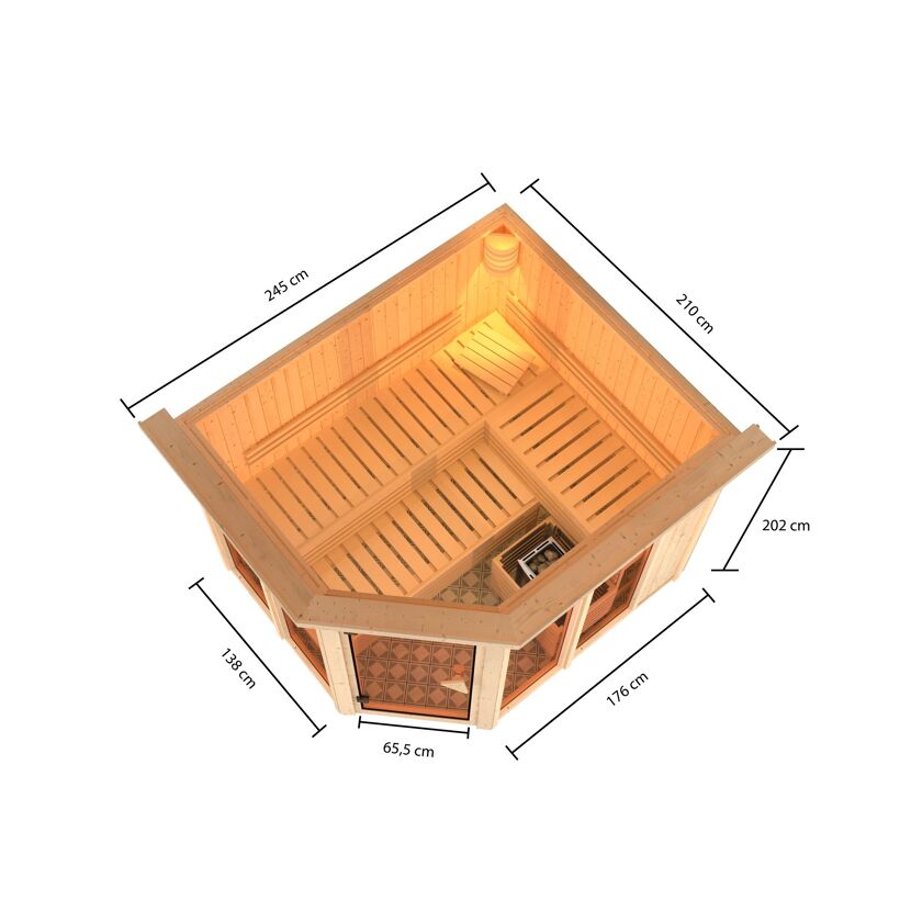 Ecksauna Ariadna 3 mit Maßen