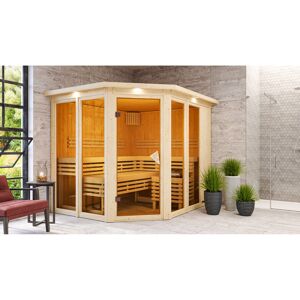 Sauna 'Ariadna 3' naturbelassen mit Kranz und bronzierter Tür 9 kW Ofen integrierte Steuerung 245 x 210 x 202 cm