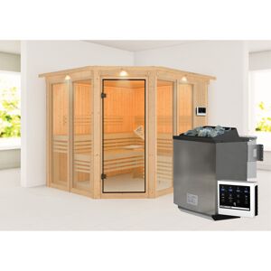 Sauna 'Ariadna 3' naturbelassen mit Kranz und bronzierter Tür 9 kW Bio-Ofen mit externe Steuerung 245 x 210 x 202 cm