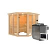 Sauna 'Ariadna 3' naturbelassen mit Kranz und bronzierter Tür 9 kW Bio-Ofen mit externe Steuerung 245 x 210 x 202 cm