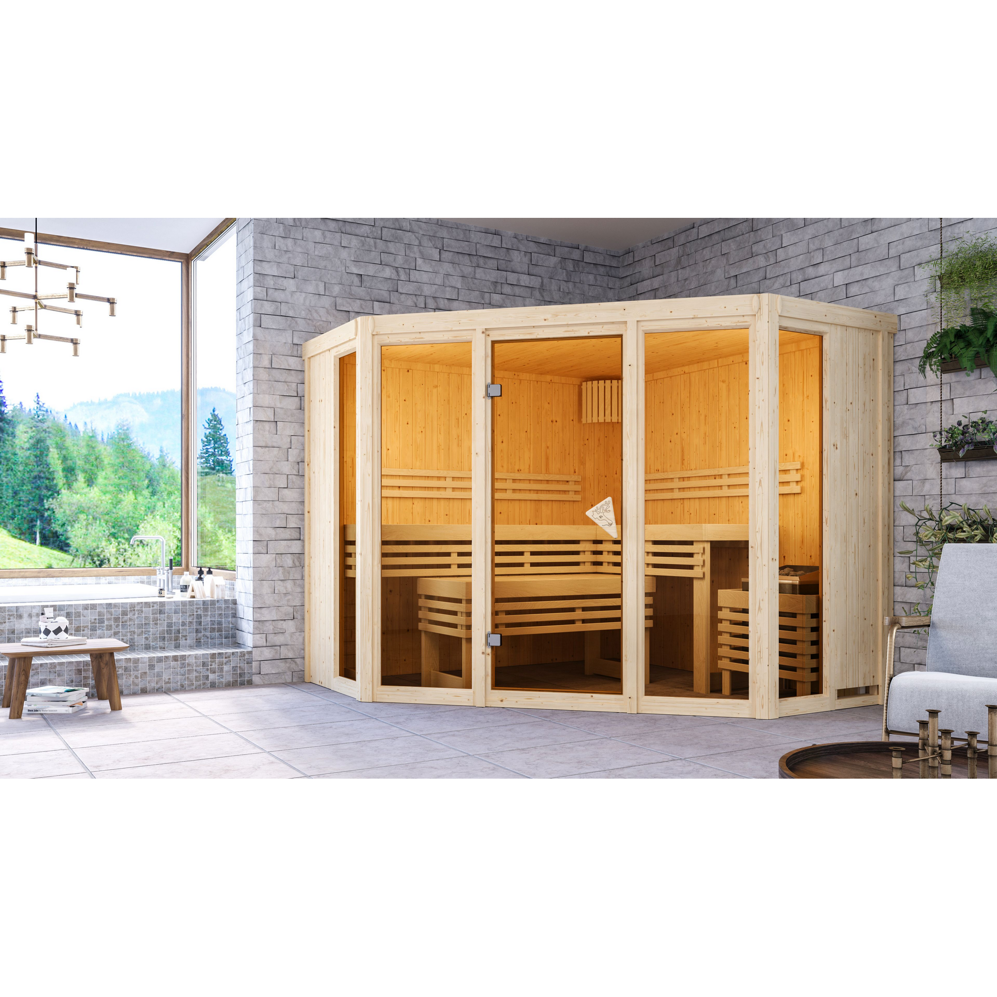 Sauna 'Aurelia 2' naturbelassen mit bronzierter Tür 9 kW Ofen integrierte Steuerung 231 x 231 x 198 cm + product picture