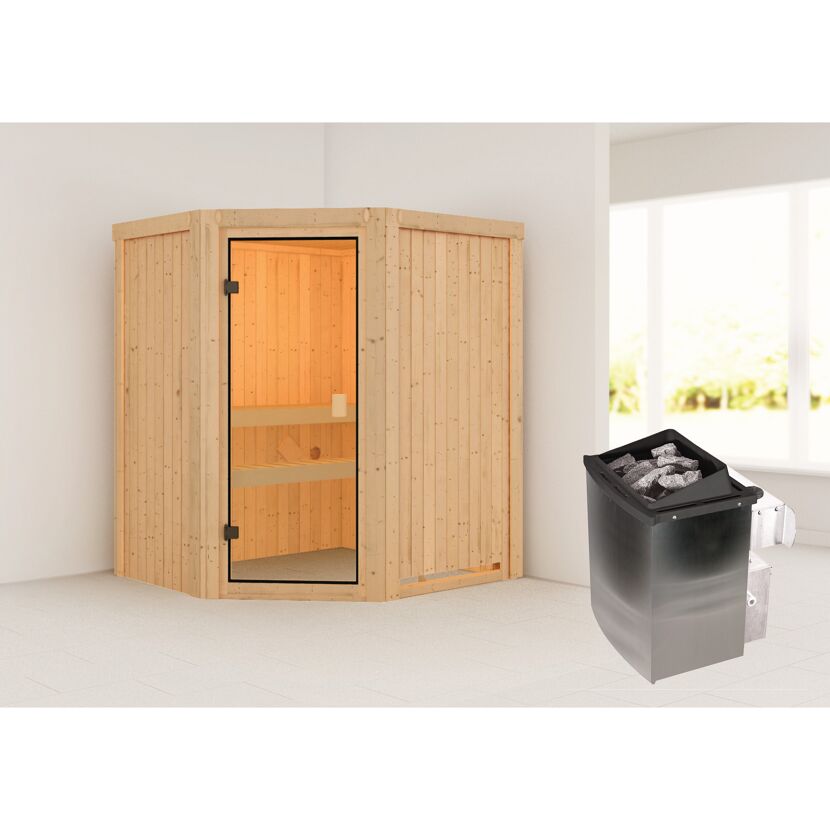 Elementsauna 'Beatriz' naturbelassen 9 kW Ofen integrierte Steuerung 170 x 151 x 198 cm