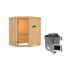 Eck-Sauna aus Holz mit Saunaofen