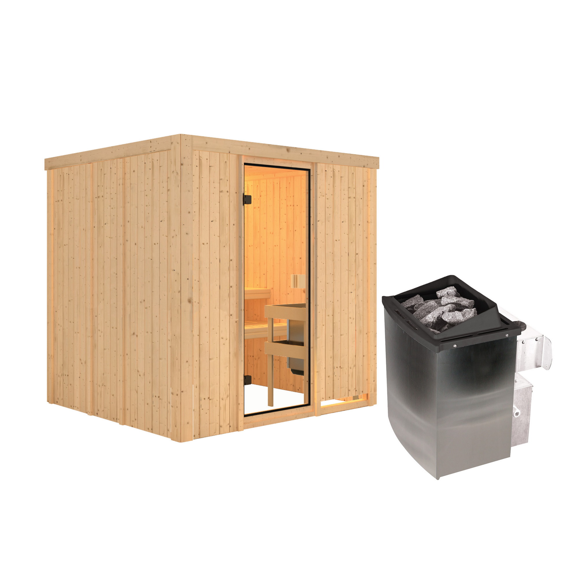 Elementsauna 'Belinda' naturbelassen 9 kW Ofen integrierte Steuerung 196 x 178 x 198 cm + product picture