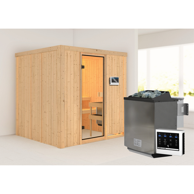 Bild von Elementsauna 'Belinda' naturbelassen 9 kW Bio-Ofen mit externe Steuerung 196 x 178 x 198 cm