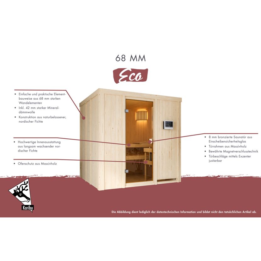 Elementsauna 'Belinda' naturbelassen 9 kW Bio-Ofen mit externe Steuerung 196 x 178 x 198 cm