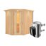 Eck-Sauna aus Holz mit Saunaofen