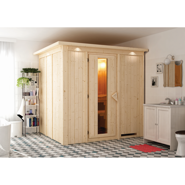 Bild von Elementsauna 'Esther' naturbelassen mit Kranz 210 x 184 x 202 cm