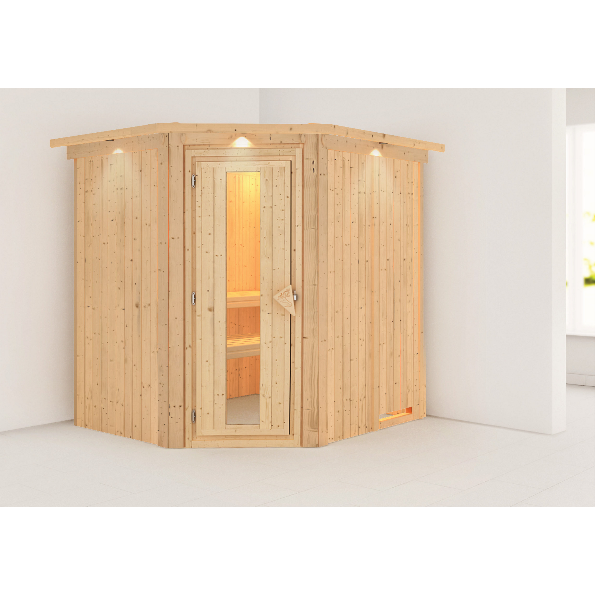 Elementsauna 'Celeste' naturbelassen mit Kranz 210 x 184 x 202 cm