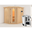 Ecksauna aus Holz mit Saunaofen