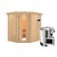 Eck-Sauna aus Holz mit Saunaofen