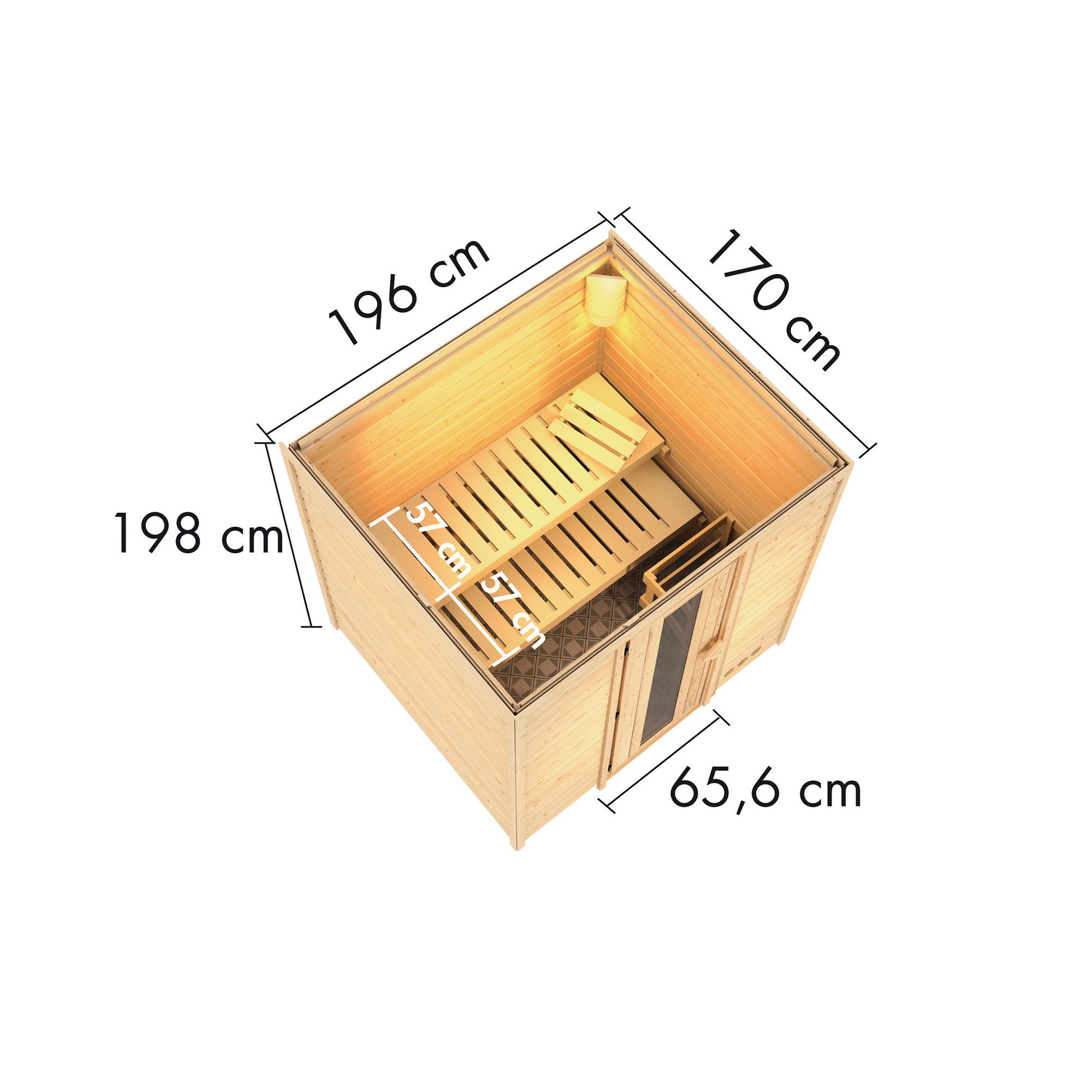 Massivholzsauna 'Lucia' naturbelassen 3,6 kW Ofen Bio externe Steuerung 196 x 170 x 208 cm