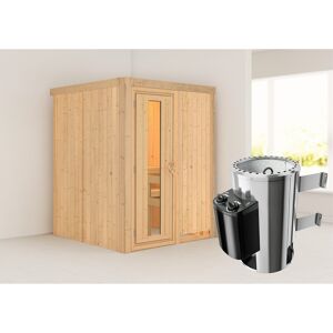 Elementsauna 'Paula' naturbelassen mit Energiespartür 3,6 kW Ofen integrierte Steuerung 151 x 151 x 198 cm
