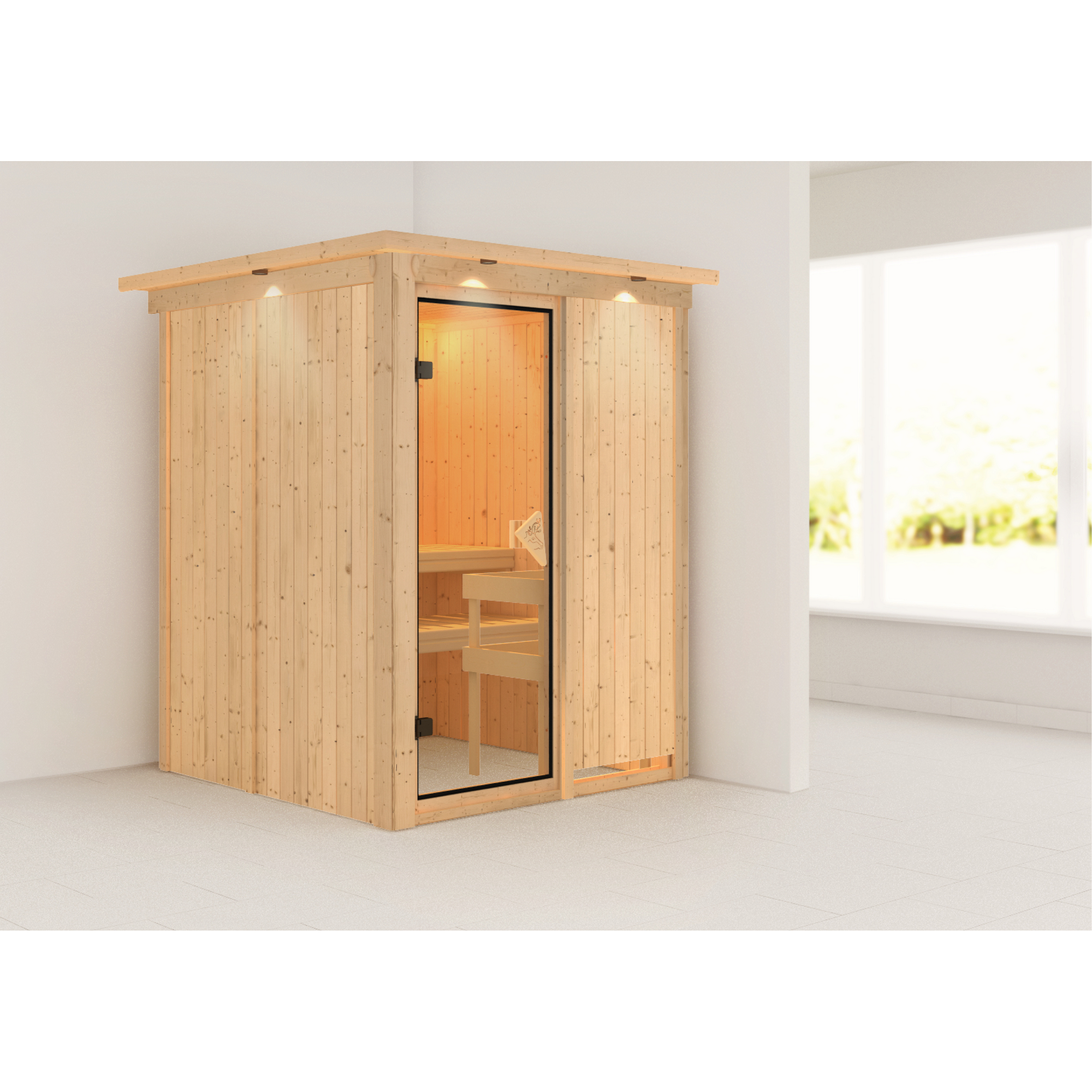 Elementsauna 'Paula' naturbelassen mit Kranz und bronzierter Tür 165 x 165 x 202 cm