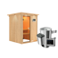 Elementsauna 'Paula' naturbelassen mit Kranz und bronzierter Tür 3,6 kW Ofen externe Steuerung Easy 165 x 165 x 202 cm