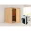 Sauna aus hellem Holz mit Saunaofen