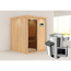 Elementsauna 'Paula' naturbelassen mit Kranz und graphitfarbener Tür mit 3,6 kW Ofen externe Steuerung Easy 165 x 165 x 202 cm
