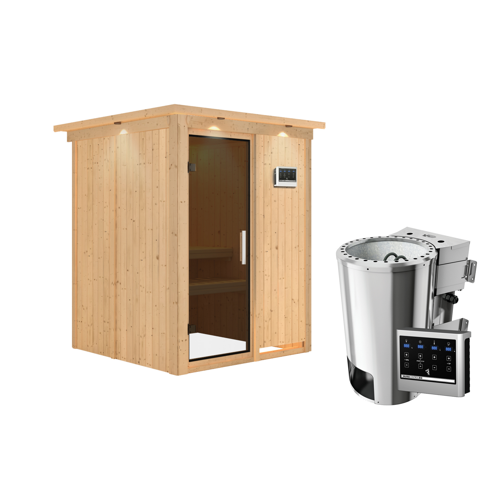 Sauna aus Holz mit Steuerung