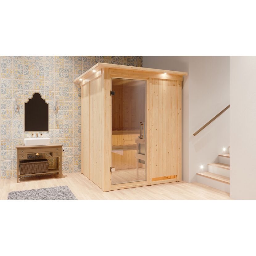 Sauna Paula Front aus massivem Kiefernholz