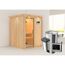 Elementsauna 'Paula' naturbelassen mit Kranz und Klarglastür 3,6 kW Ofen externe Steuerung Easy 165 x 165 x 202 cm